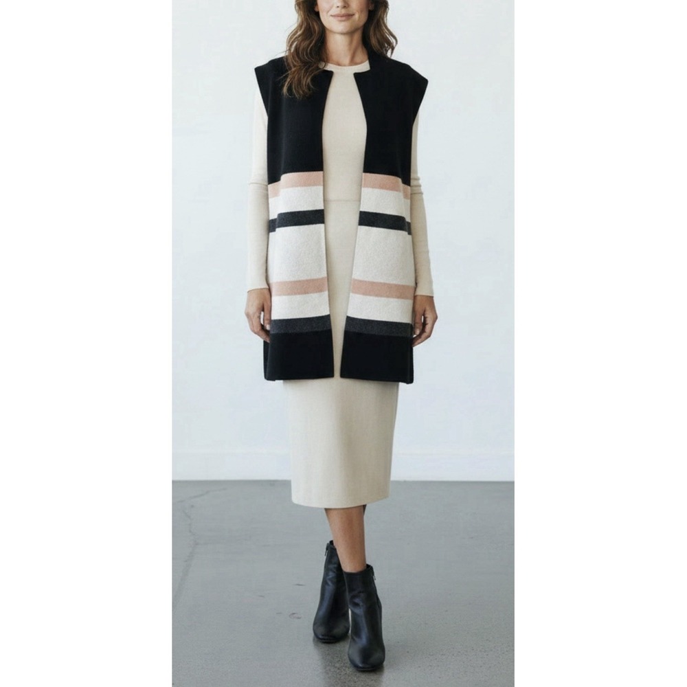 Neiman Marcus 100% Cashmere Sweater Vest Open Front Striped Duster Cardigan XL